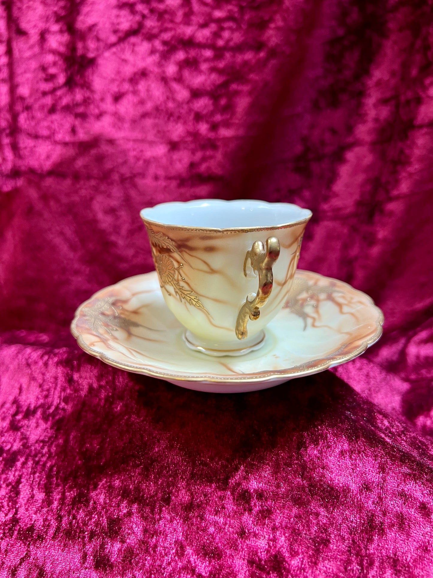 Vintage Kitchen - Porcelain Demitasse Tea Cup - Gilded Florals - Chofu China - Occupied Japan