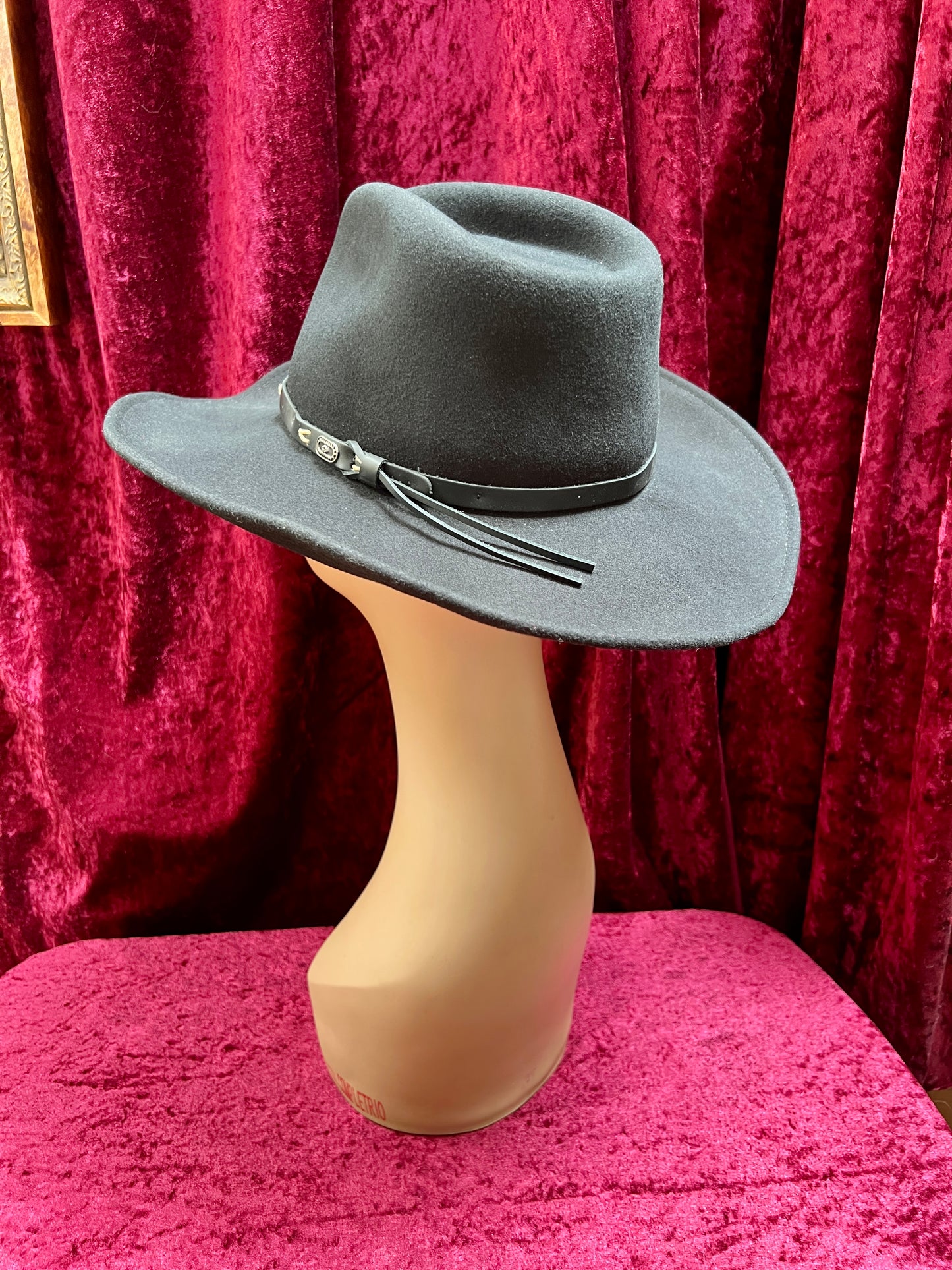 Vintage Wool Felt Cowboy Hat – Black Wide Brim Western Cowboy Style - Renegade Headwear - Medium