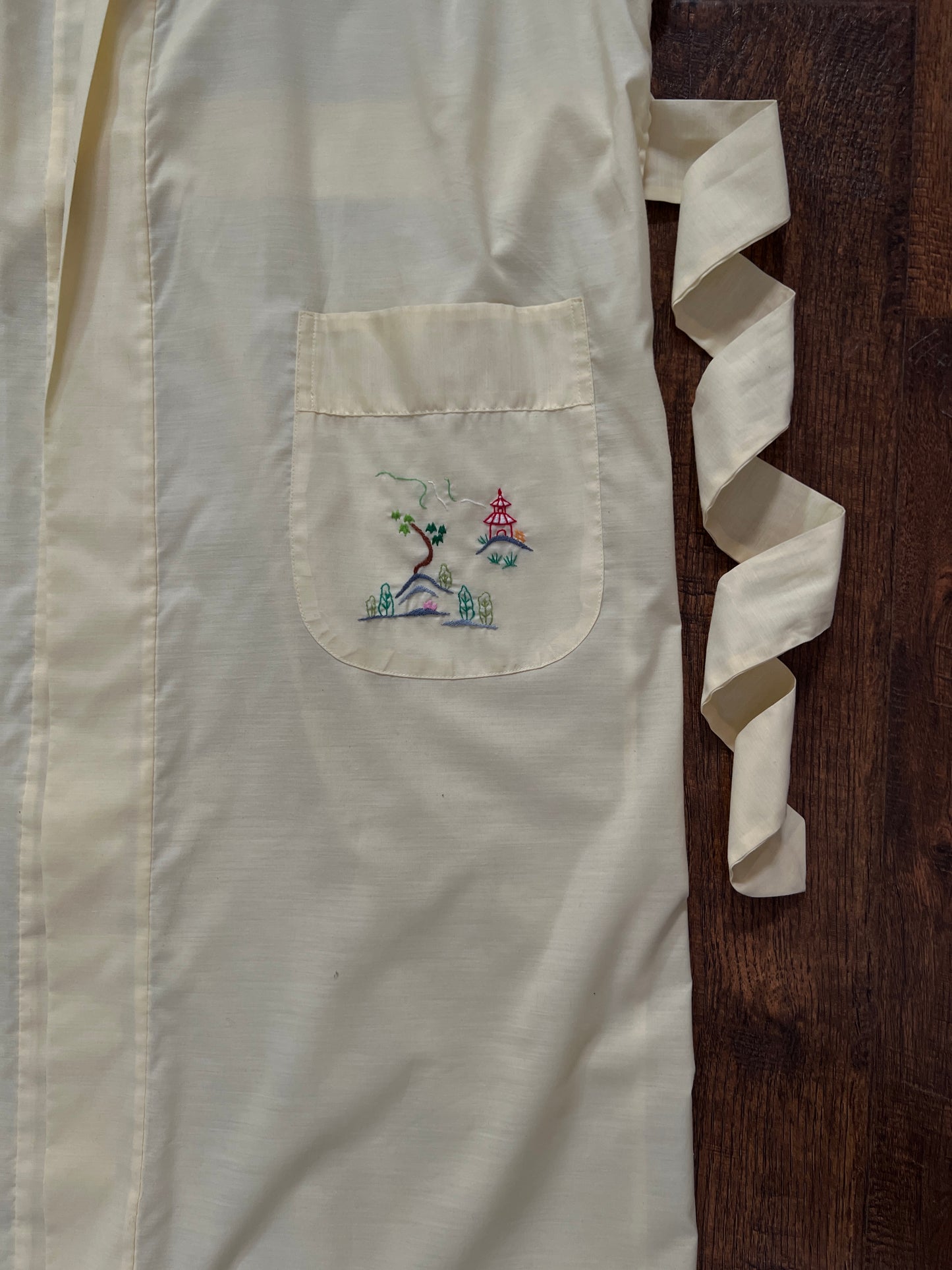 Vintage Jodie Arden Kimono Robe – Pale Yellow Embroidered Asian Garden Motif