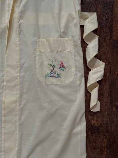 Vintage Jodie Arden Kimono Robe – Pale Yellow Embroidered Asian Garden Motif