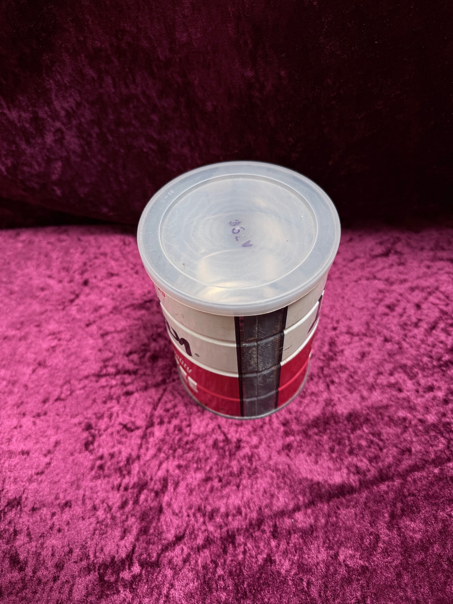 Vintage Lucky Metal Coffee Can - San Leandro California Red White Regular Grind One Pound Tin