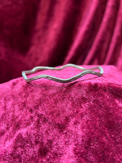 Vintage Jewelry - Curved Bangle Bracelet - Sterling Silver - Flower Stamps - Mexico