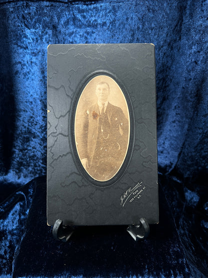 Antique Cabinet Photograph - Gentleman Portrait Golden Gate Bridge Jumper Inscription
