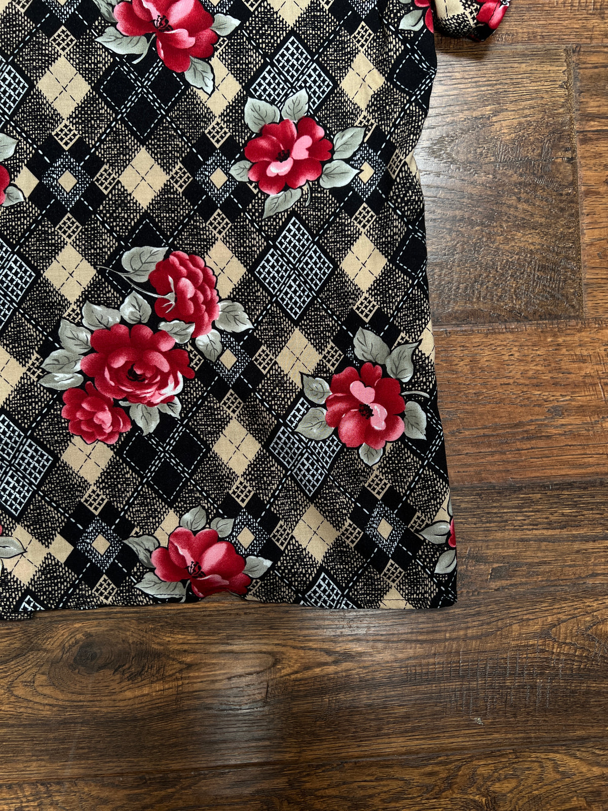 Vintage Rayon Blouse - Argyle Floral Print California Concepts - Large