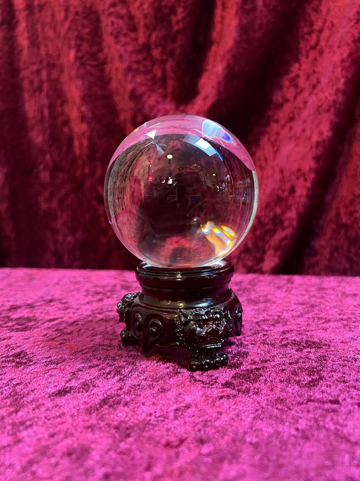 Vintage Curiosities - Crystal Ball with Carved Wood Dragon Head Stand - Medium