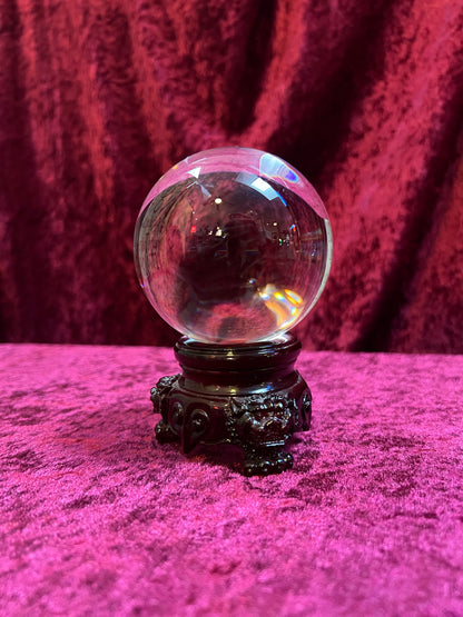 Vintage Curiosities - Crystal Ball with Carved Wood Dragon Head Stand - Medium