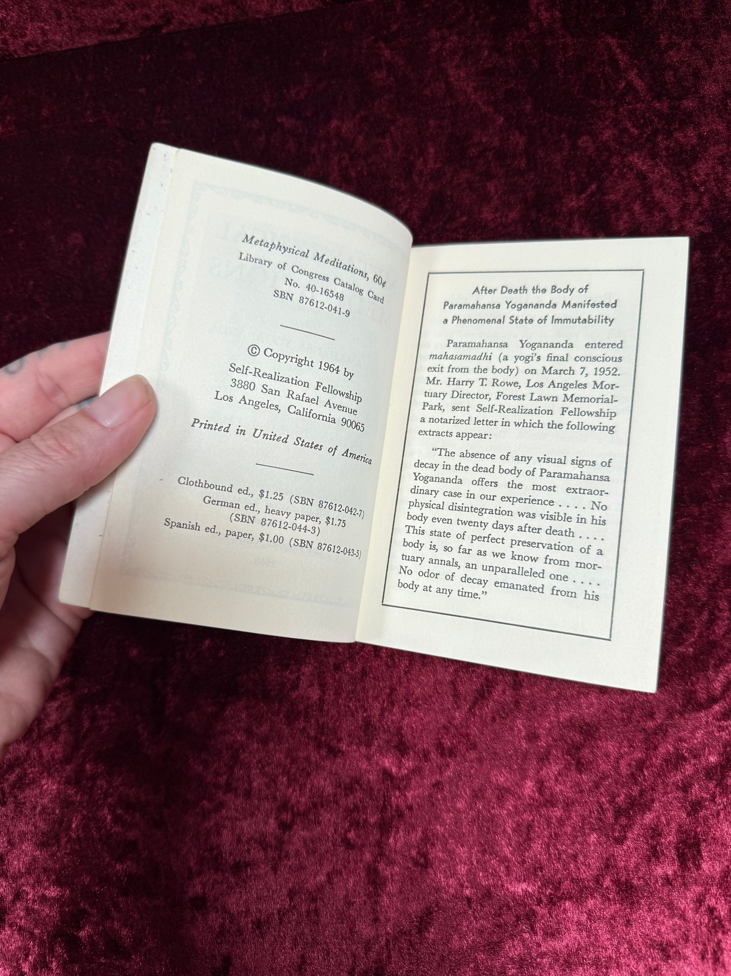 Vintage Paperback Book - Metaphysical Meditations - Paramahansa Yogananda - 1969