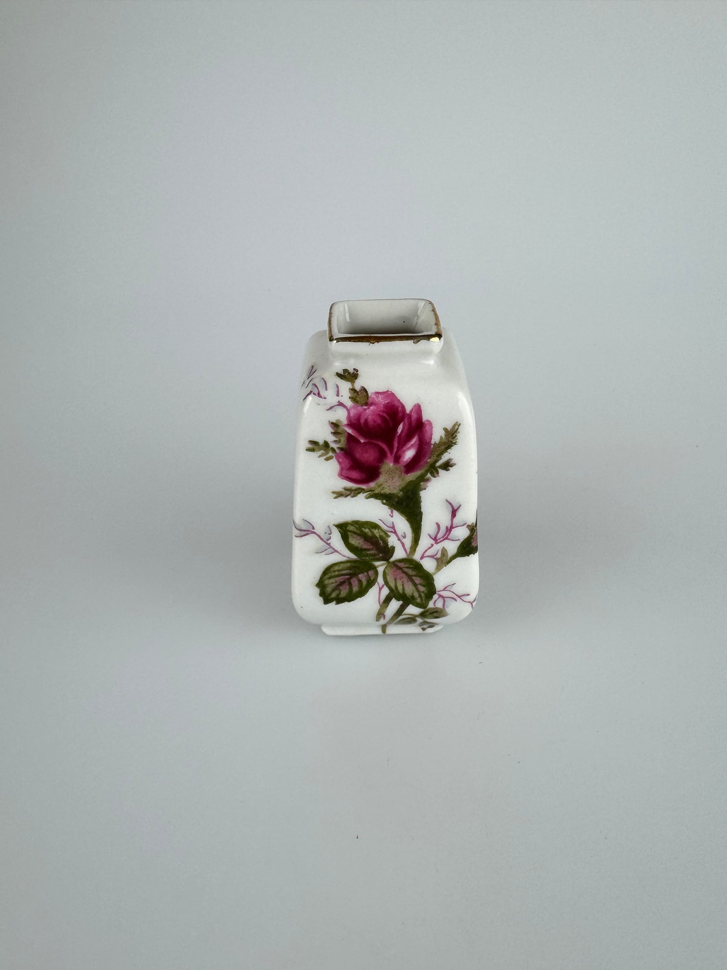 Vintage Miniature Bud Vase w/ Rose Motif - Squaw Valley Souvenir - JAPAN