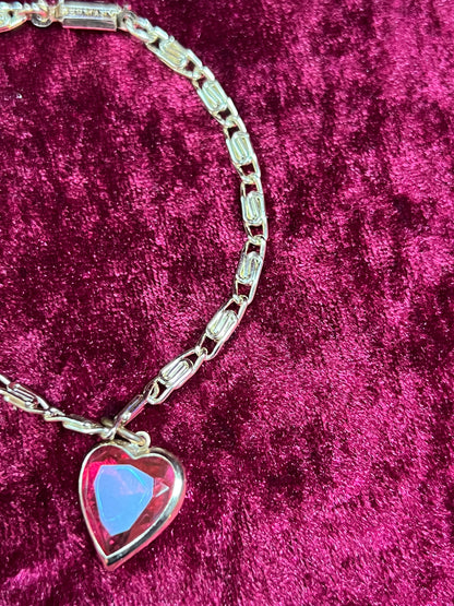 Vintage Jewelry - Bracelet - Gold Tone Metal - Pink Heart Pendant - Germany