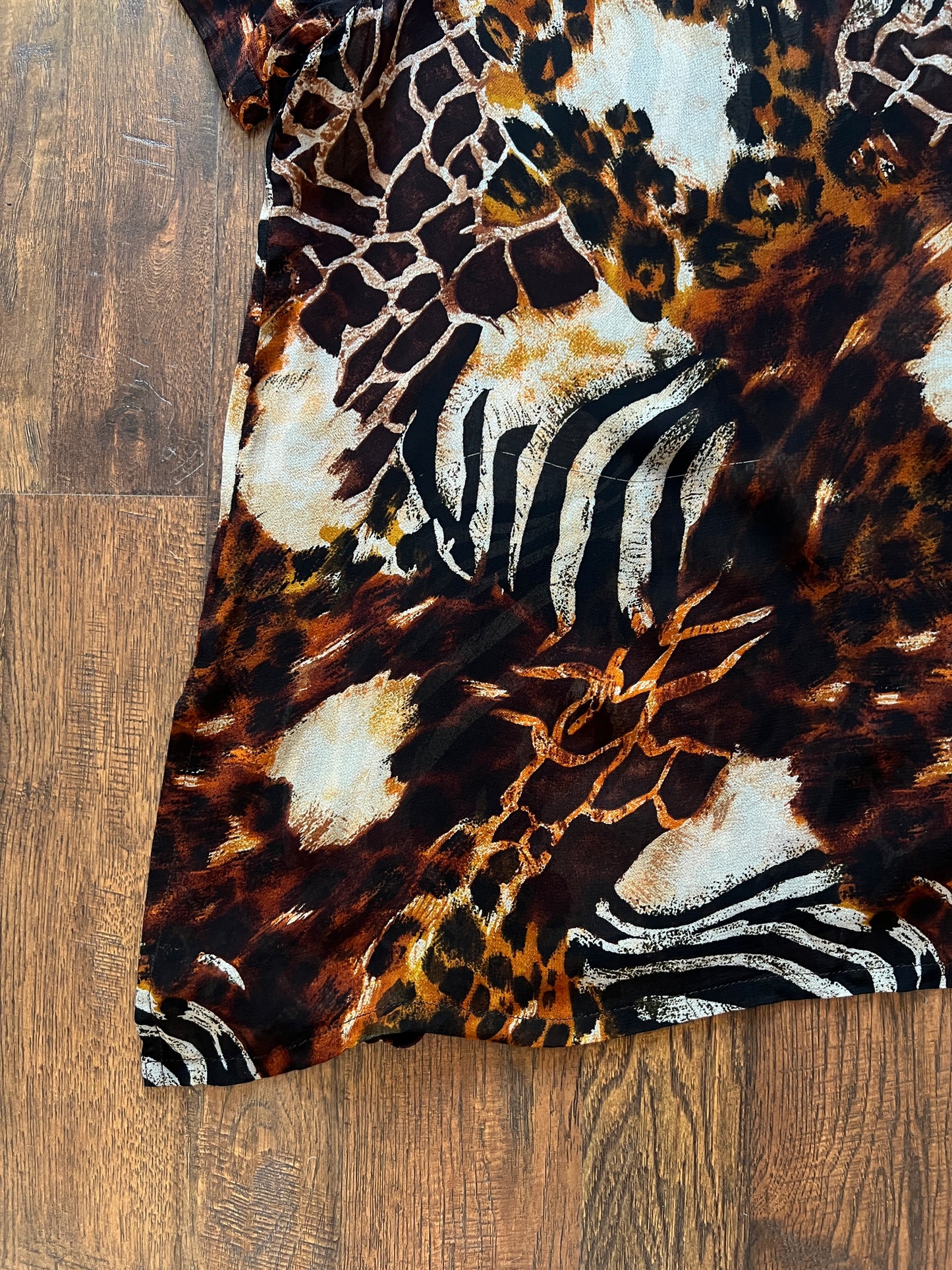 Vintage Rayon Button Front Shirt - Patchwork Animal Print by Avenue - 2X-Large