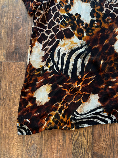 Vintage Rayon Button Front Shirt - Patchwork Animal Print by Avenue - 2X-Large