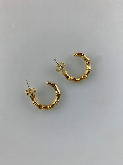 Vintage Avon Gold Tone Bamboo C Hoop Earrings