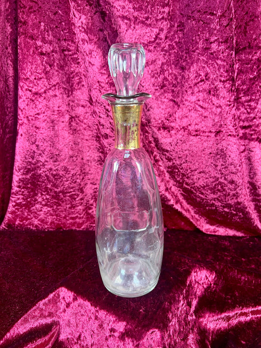 Vintage Barware - Glass Decanter - Gold Neck - 12.25"