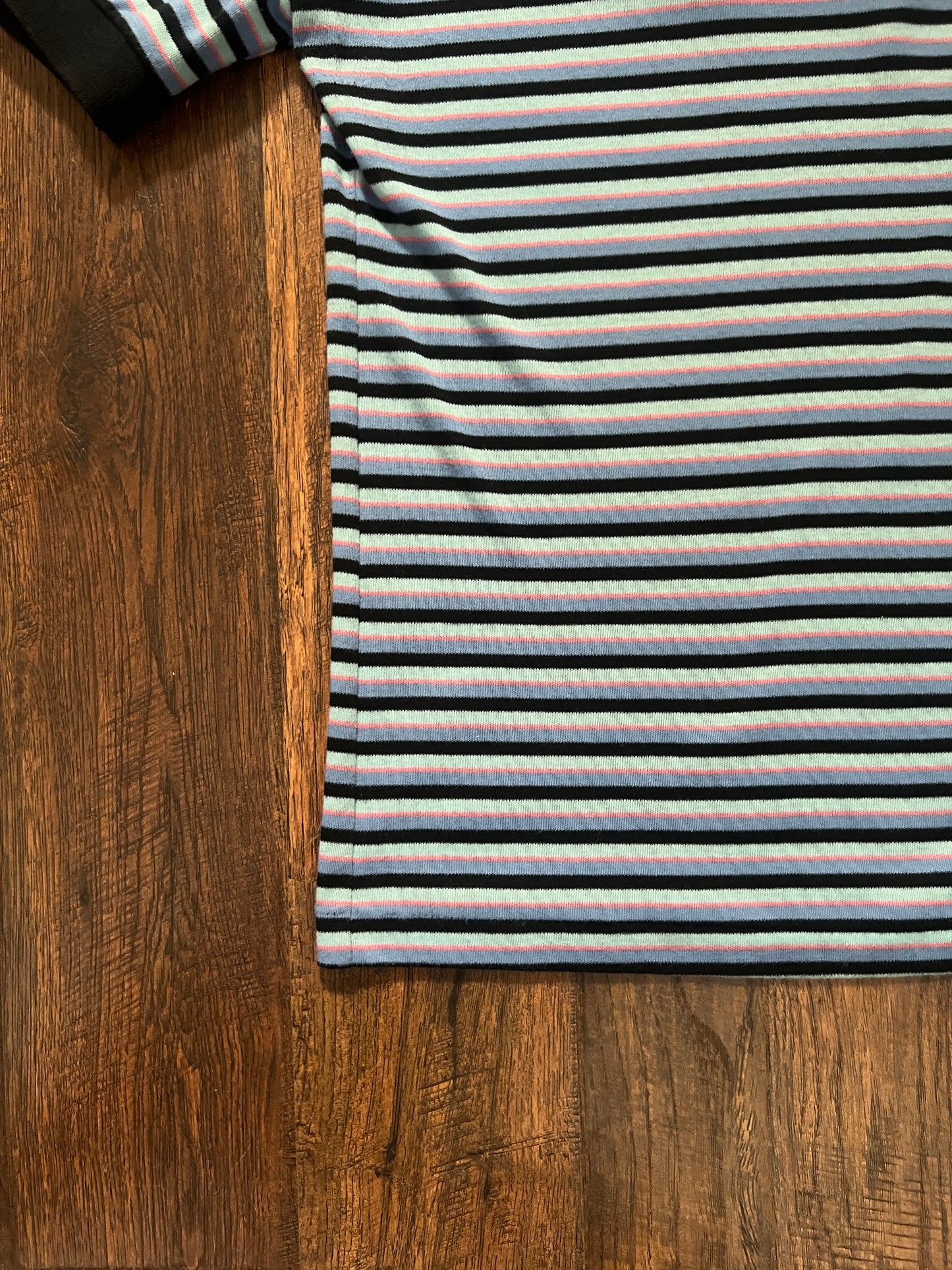 Vintage Yves Saint Laurent Striped Polo Shirt - Blue Black Short Sleeve - Medium