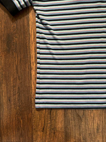 Vintage Yves Saint Laurent Striped Polo Shirt - Blue Black Short Sleeve - Medium