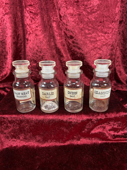 Vintage Glass Apothecary Style Spice Jar Set with Original Labels - Kitchen Collection Set