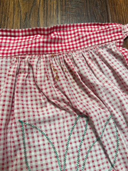 Vintage Clothing - Handmade Half Apron - Red and White Gingham - Apple Pocket