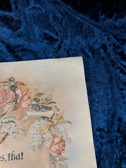 Vintage Paper Marriage Certificate - Victorian Style Pink Roses Holy Matrimony Keepsake