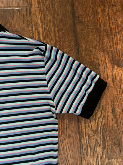 Vintage Yves Saint Laurent Striped Polo Shirt - Blue Black Short Sleeve - Medium