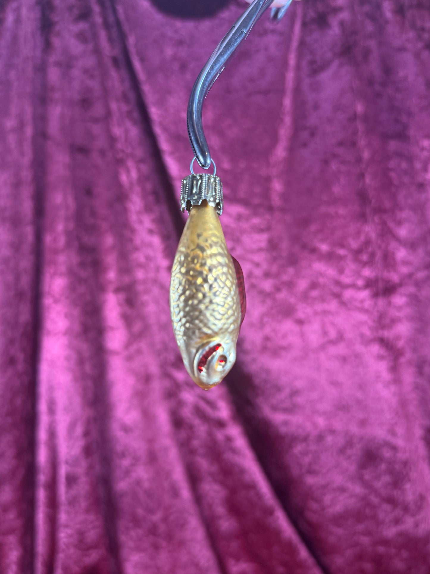 Vintage Christmas - Handblown Glass Ornament - Yellow and Red Fish - 2.5"