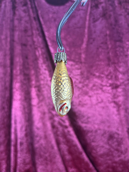 Vintage Christmas - Handblown Glass Ornament - Yellow and Red Fish - 2.5"