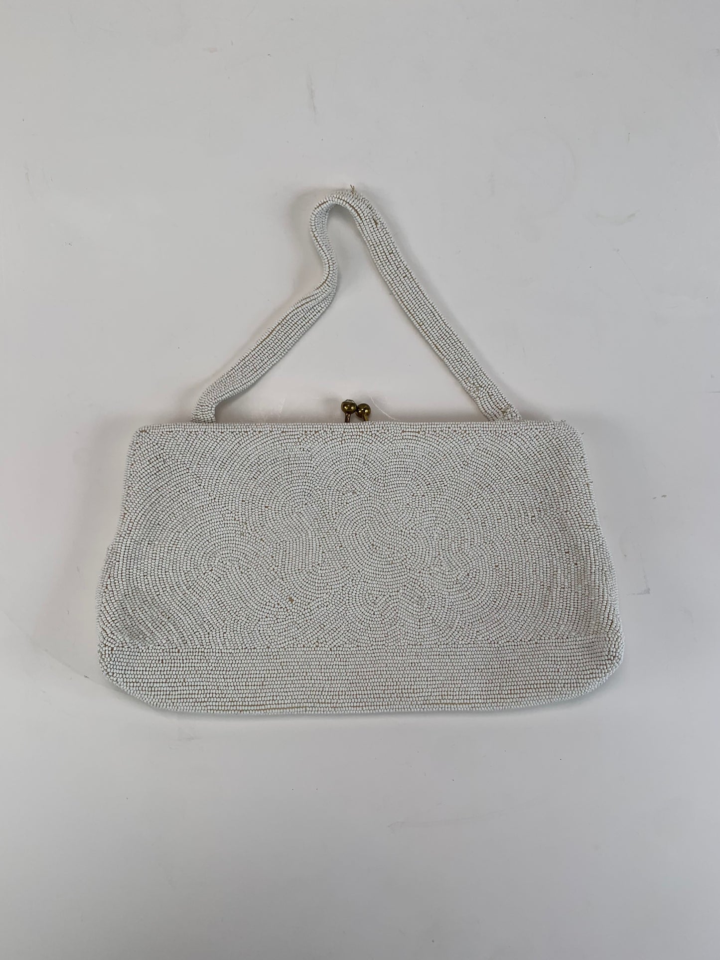 Vintage Purse - White Beaded Evening Bag with Hinge Closure - Frances Hirsch - Made In Belgium