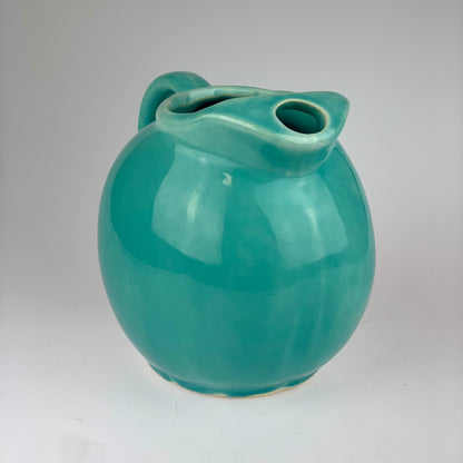 1940s Aqua Blue Slant Ball Pitcher w/ Ice Lip - Marked USA