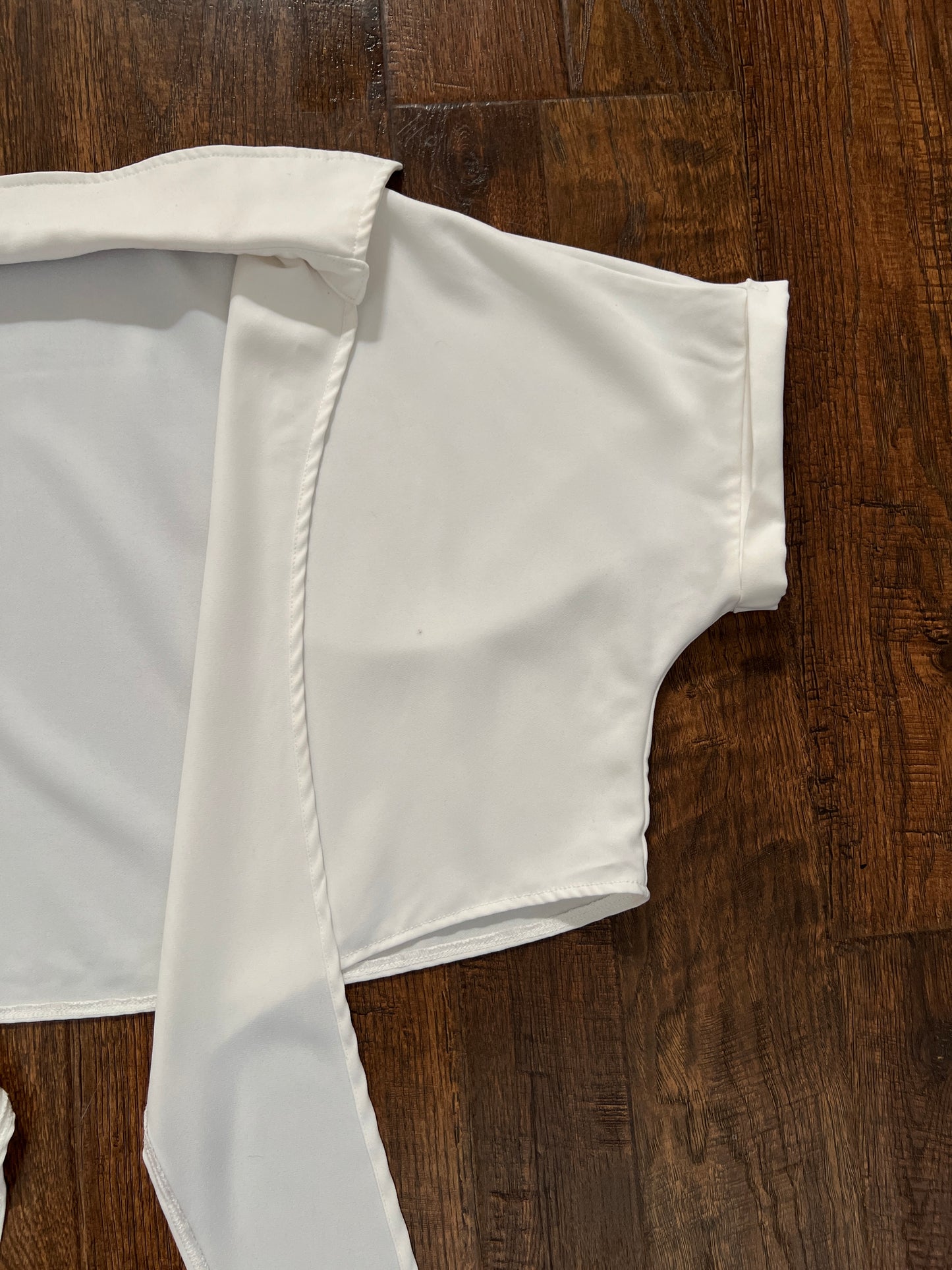 Vintage White Tie Front Shrug Crop Top - Collared Short Sleeve Bolero