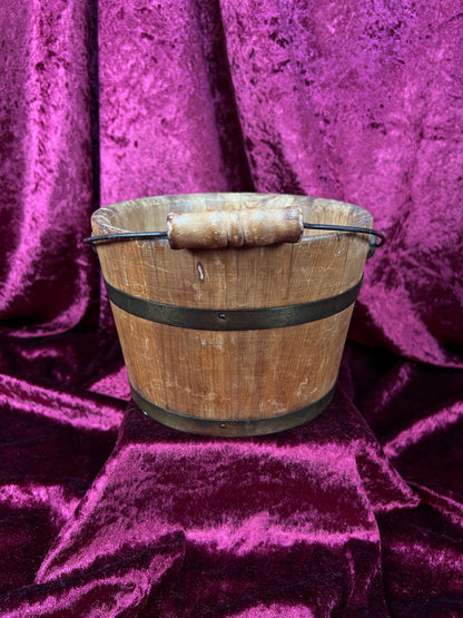 Antique Wood Bucket - Bentwood Stave Construction Iron Swing Handle