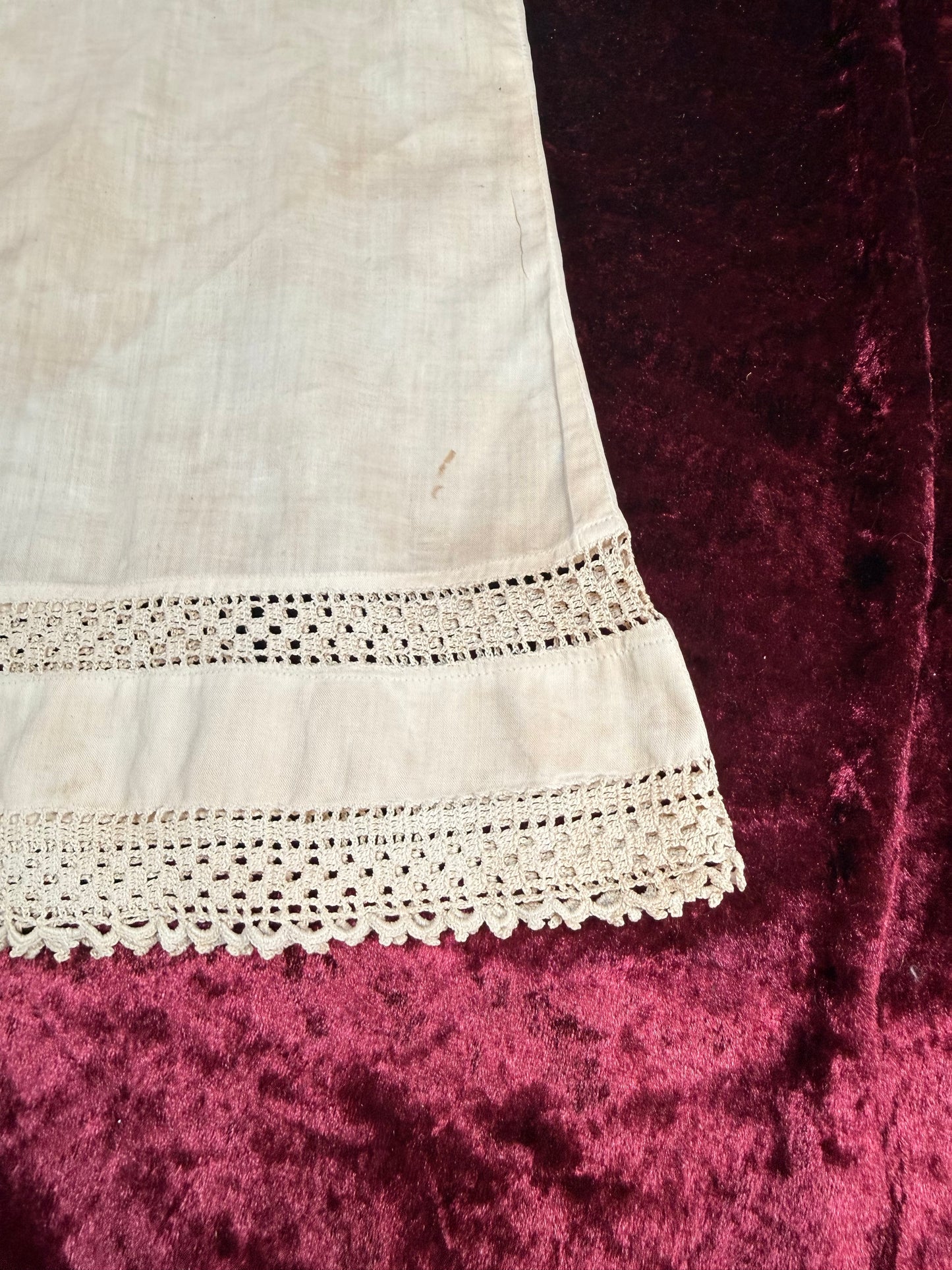 Antique Cotton Baby Dress – Crochet Lace Trim Edwardian Infant Sleeping Gown