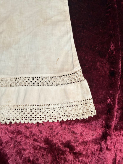 Antique Cotton Baby Dress – Crochet Lace Trim Edwardian Infant Sleeping Gown