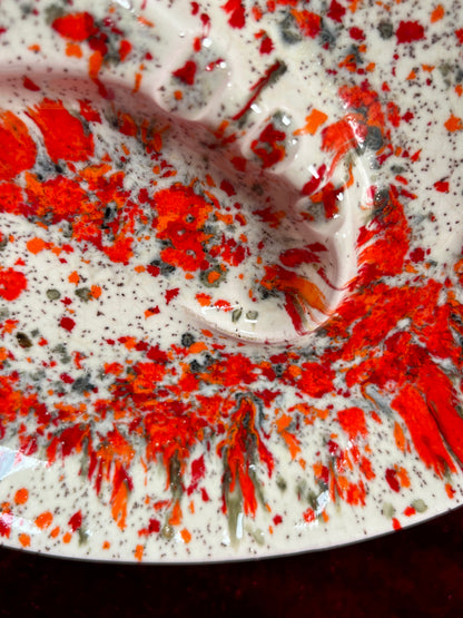 Vintage Ashtray - Sculptural Ceramic Drip Glaze - Mid Century Modern Orange - Large