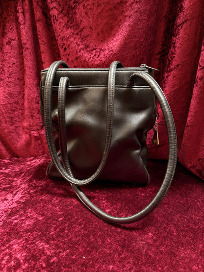 Vintage Accessories - Black Faux Leather Shoulder Bag with Gold Details