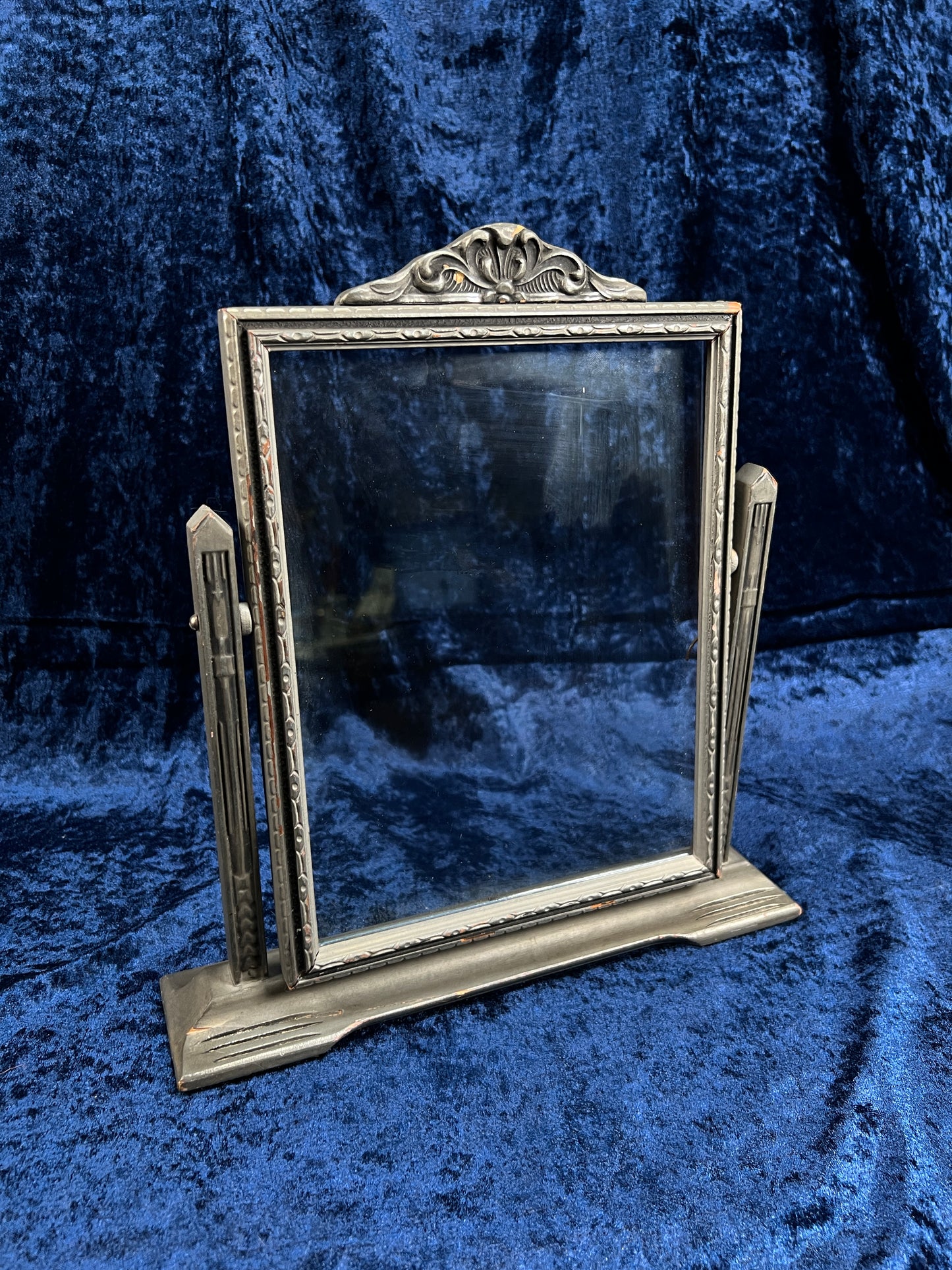 Antique Art Deco Tabletop Picture Frame – Silver Tone Ornate Tilt Design