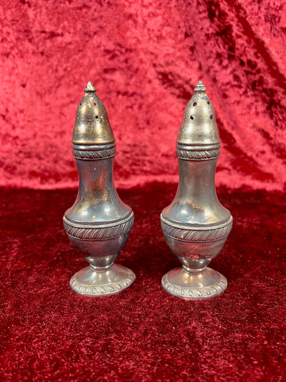Vintage Silverplate Salt & Pepper Shakers – Rope Trim Pedestal Pair - Poole Silver Co. - 547