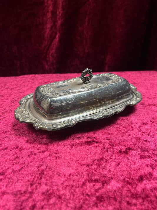 Vintage Silverplate Butter Dish - Ornate Rococo Design with Glass Liner