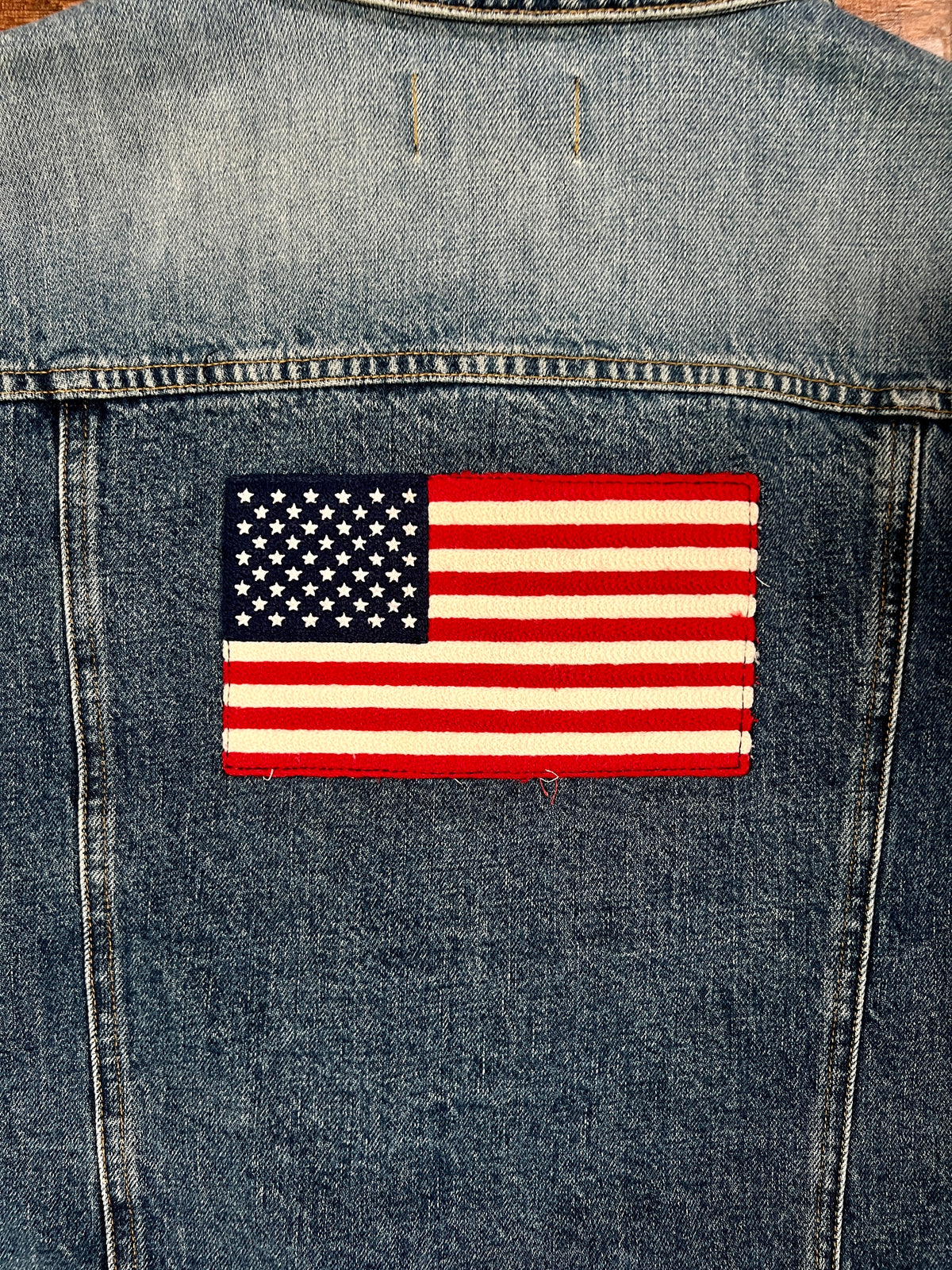 Vintage Cotton Denim Jacket - Polo Ralph Lauren American Flag Applique - Size X-Large