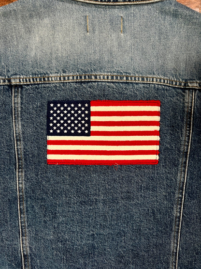 Vintage Cotton Denim Jacket - Polo Ralph Lauren American Flag Applique - Size X-Large