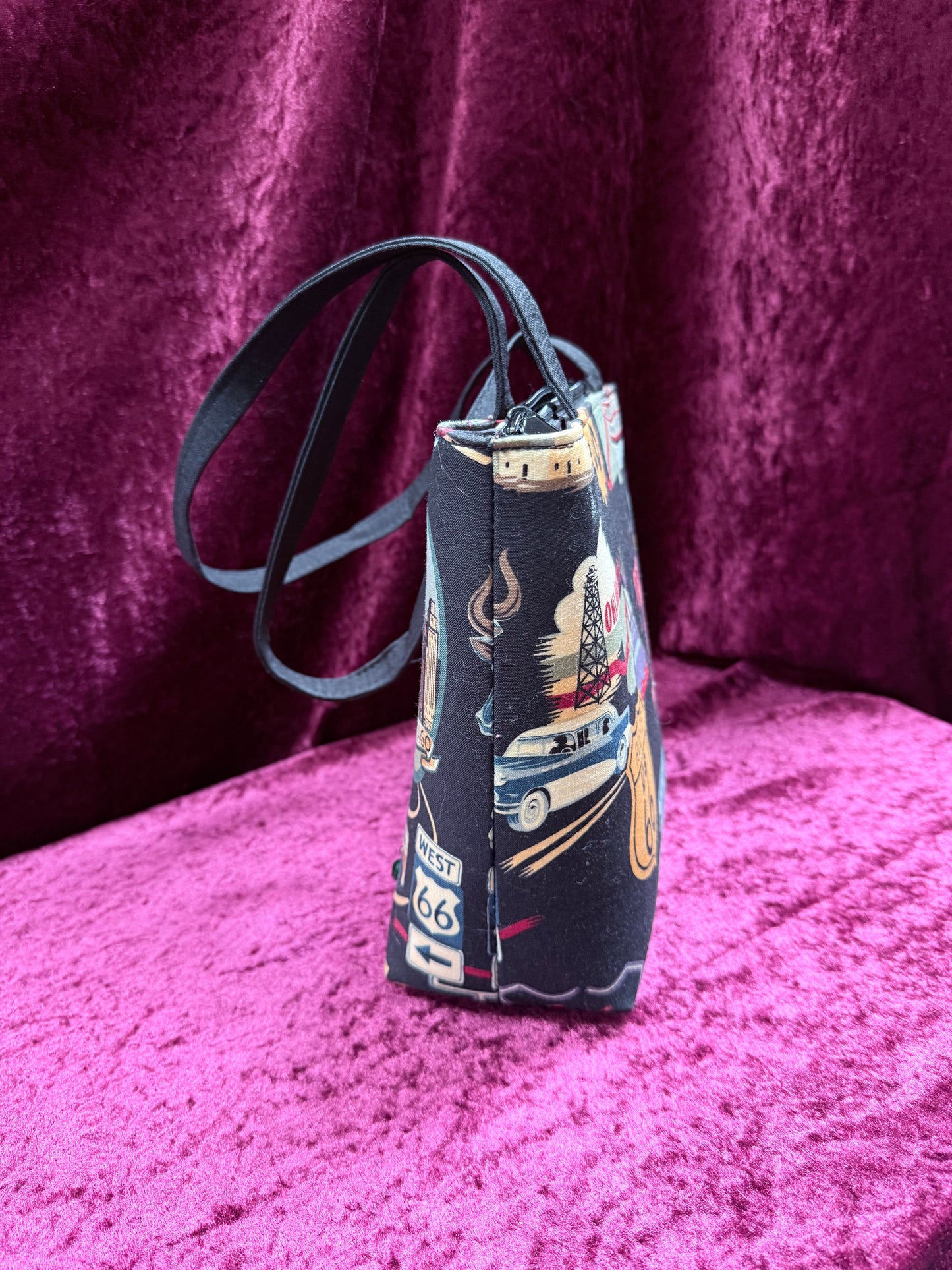Vintage Y2K Route 66 Shoulder Bag – Rhinestone Road Trip Print