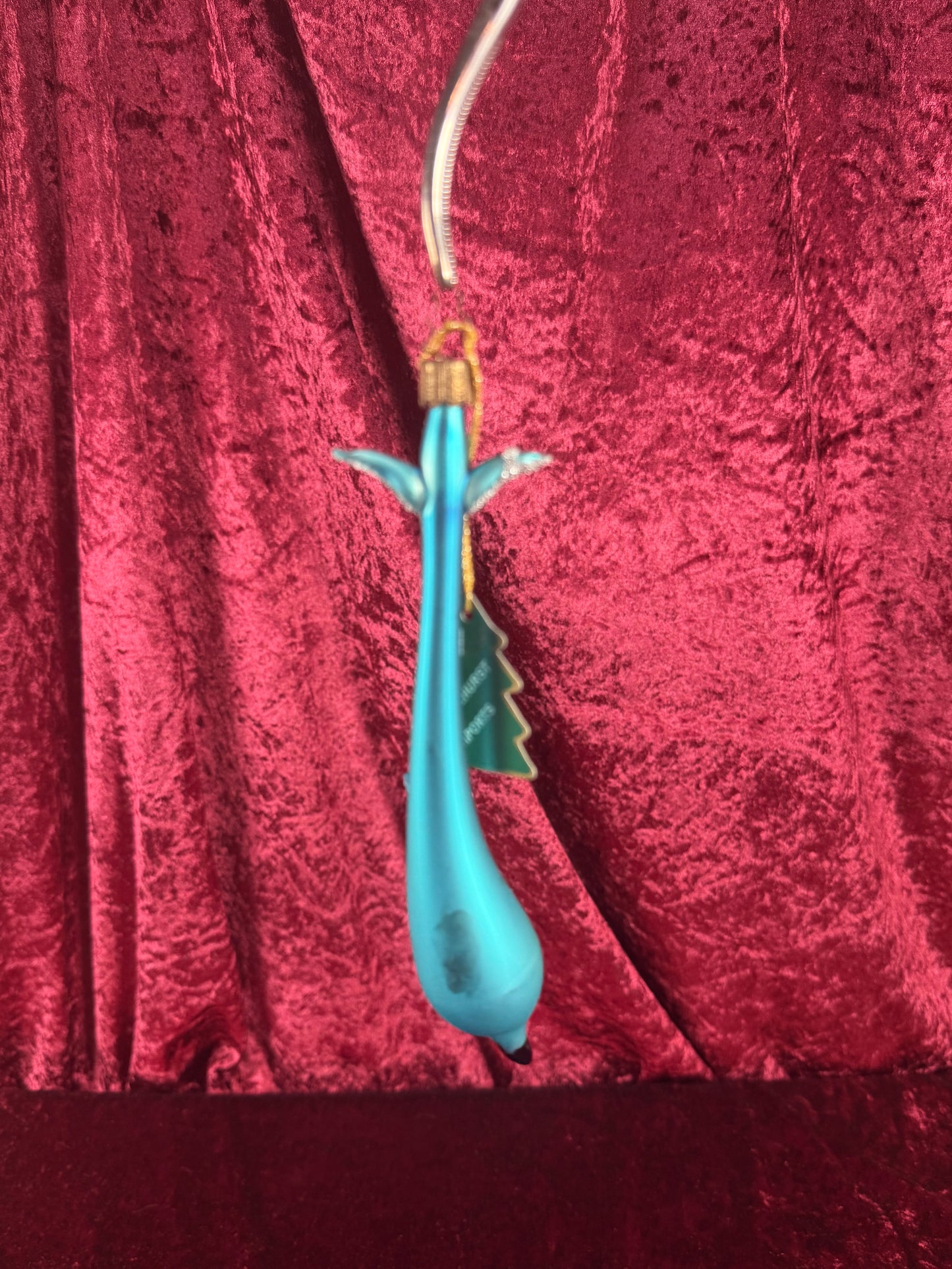 Vintage Christmas - Handblown Glass Ornament - Blue Dolphin with Silver Glitter - Whitehurst Imports