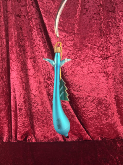 Vintage Christmas - Handblown Glass Ornament - Blue Dolphin with Silver Glitter - Whitehurst Imports