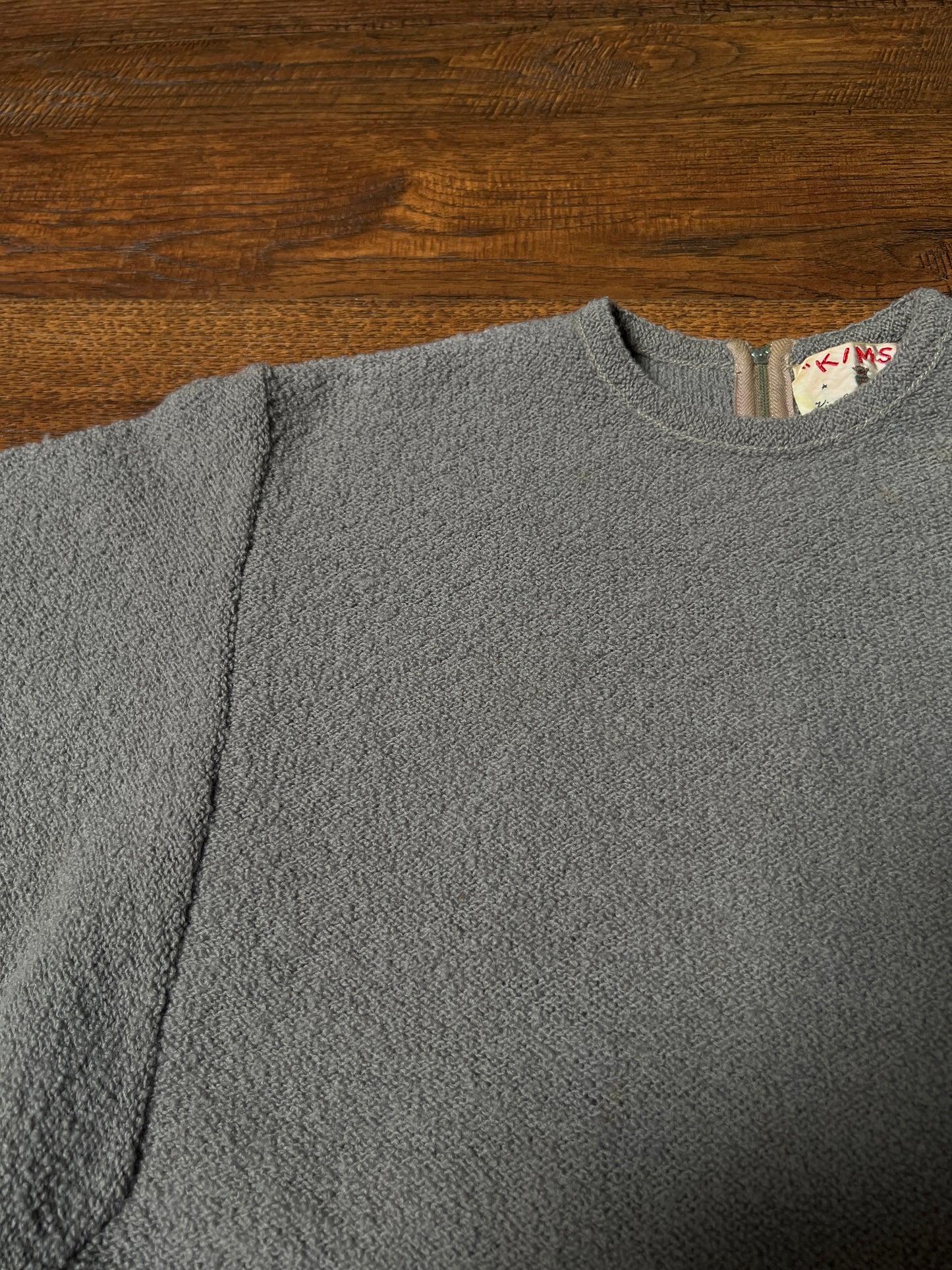 Vintage KIMS by Kimberly Knitwear Virgin Wool Sweater — Grey Bouclé Cropped Knit - Small