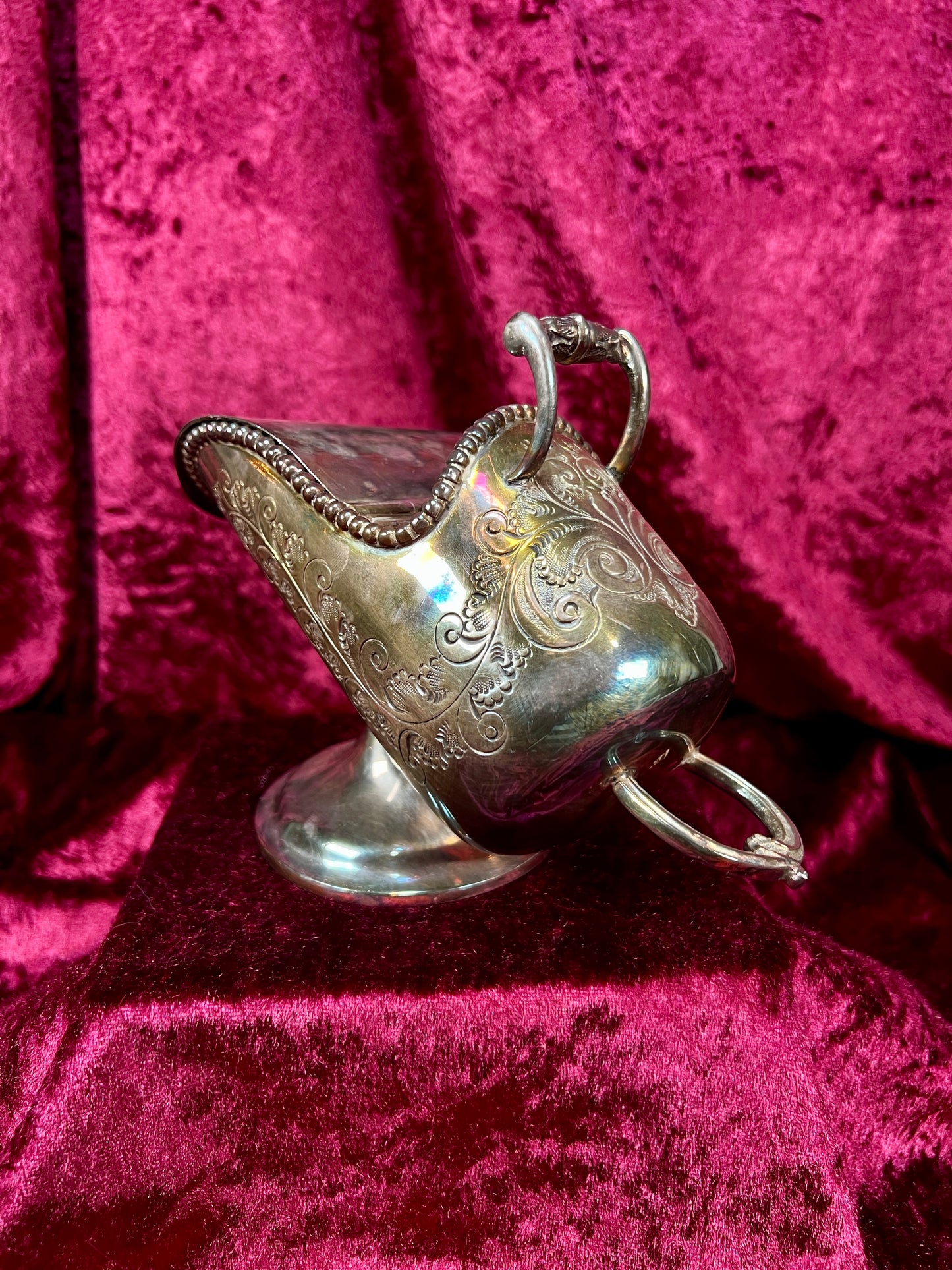 Vintage Silverplate Sugar Scuttle - Engraved Scrollwork Tea Service