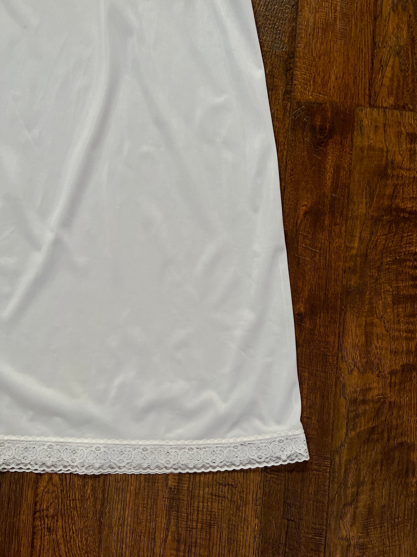 Vintage White Nylon Above The Knee Slip Dress - Lace Trim - Gilligan O'Malley