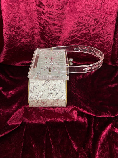Vintage 1950s Lucite Box Purse – Charles S. Kahn Gold Confetti Clear Handbag