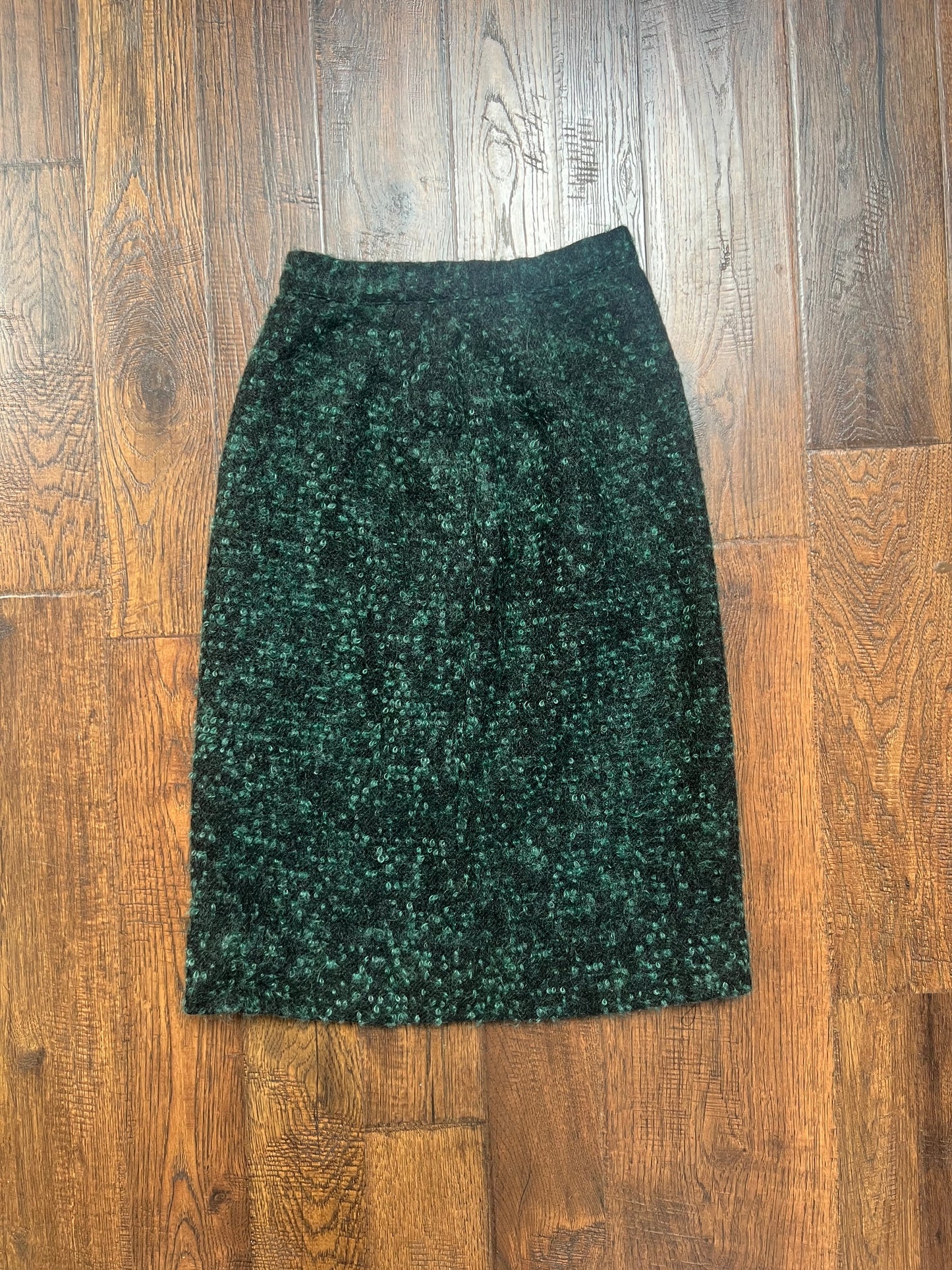 Vintage Clothing - Mod Boucle Pencil Skirt - Forest Green - Handmade - X-Small