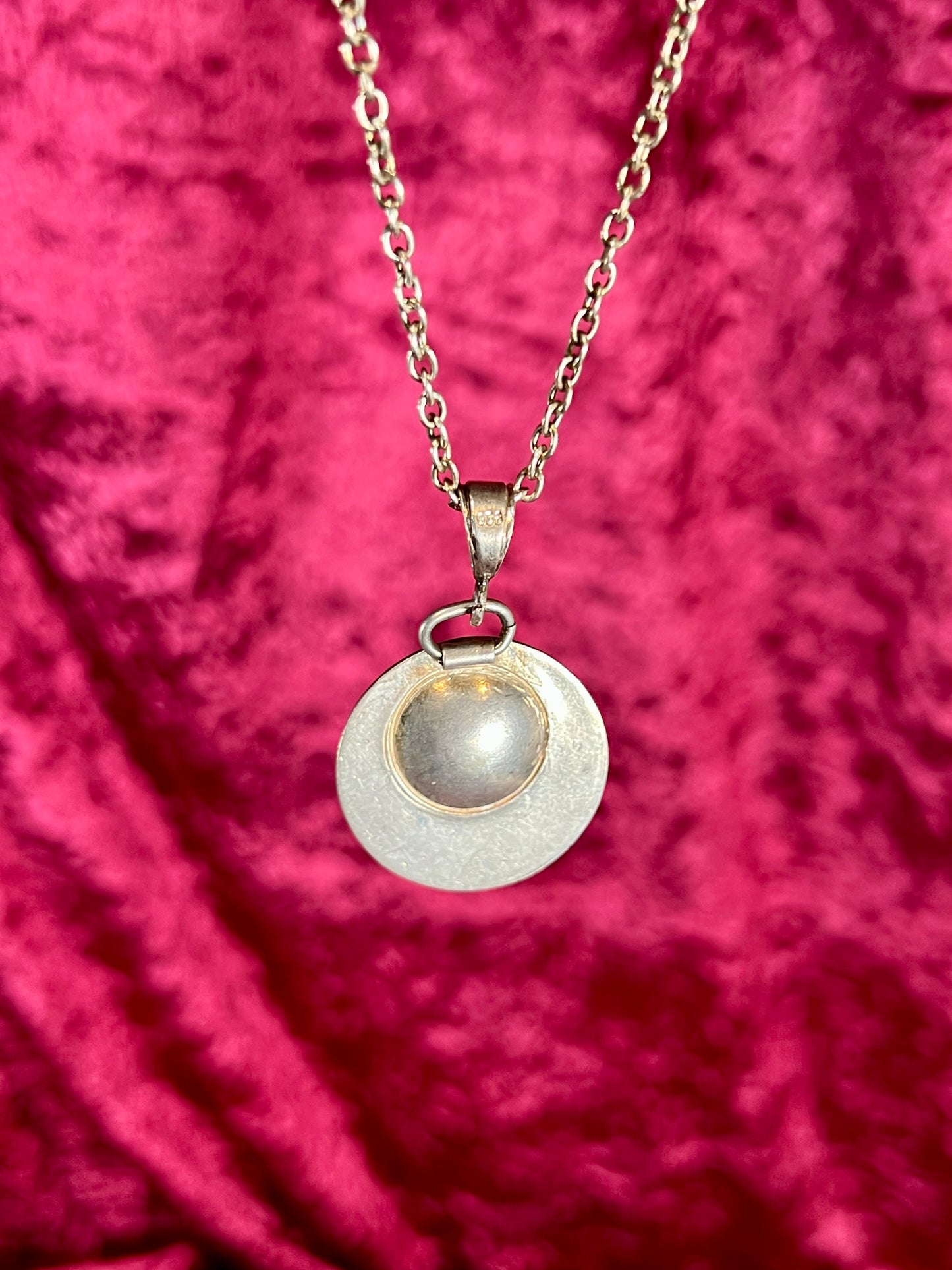 Vintage Jewelry - Necklace - 925 Silver Turquoise Saucer Pendant - 18”