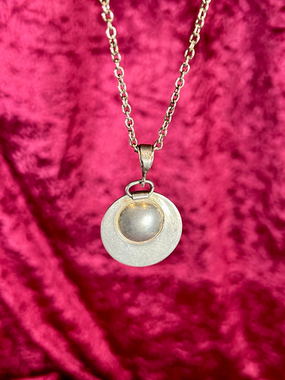 Vintage Jewelry - Necklace - 925 Silver Turquoise Saucer Pendant - 18”