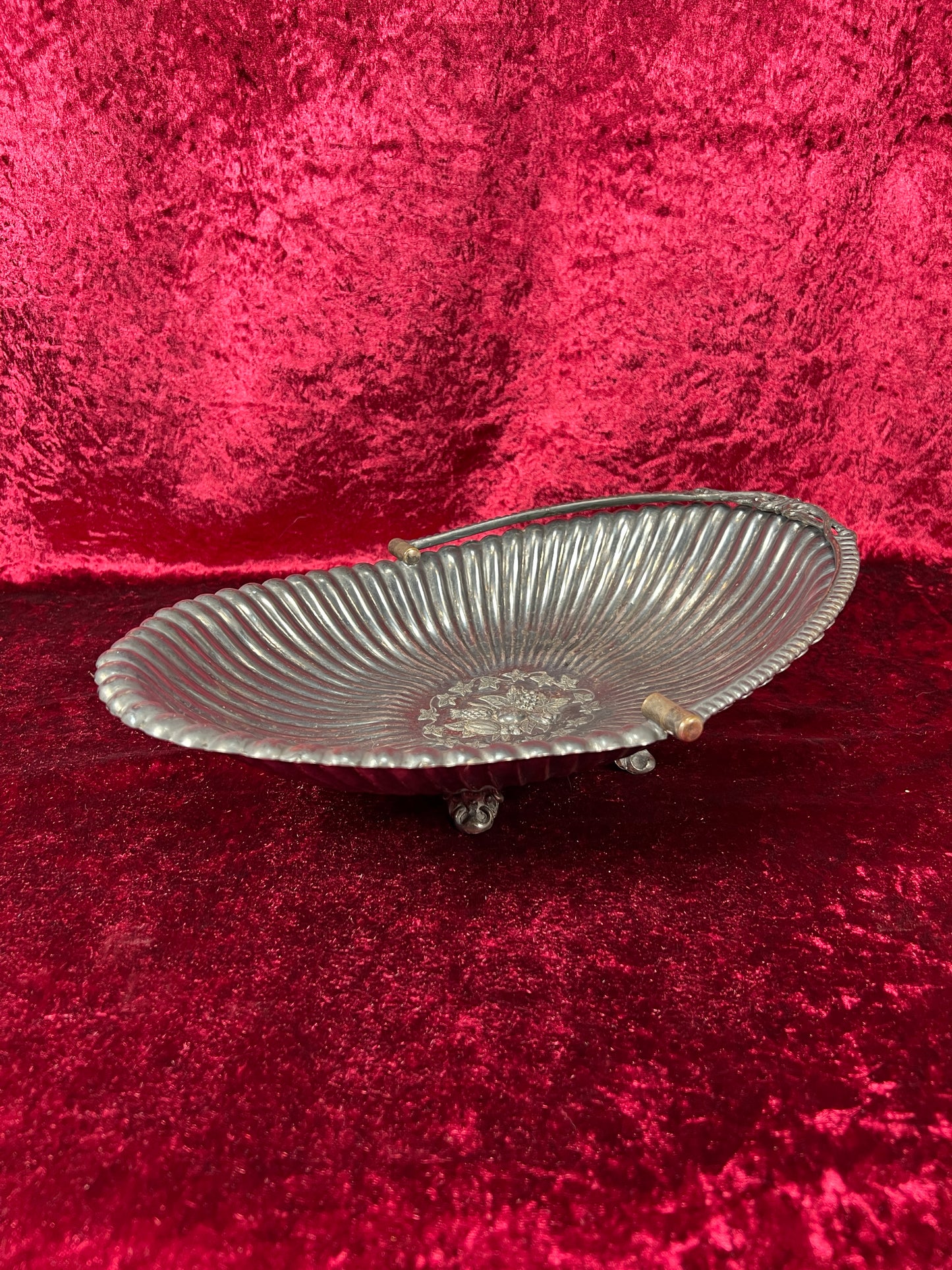 Vintage Home Decor - Silver Plate Basket Fruit Bowl - Antique Patina - Footed