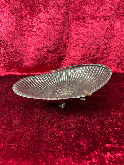 Vintage Home Decor - Silver Plate Basket Fruit Bowl - Antique Patina - Footed
